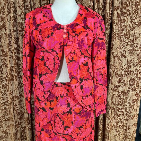 Young Edwardian by Arepja Dresses & Skirts - RARE Young Edwardian by Arpeja Bright Pink Psychedelic Skirt Suit Blazer Jacket